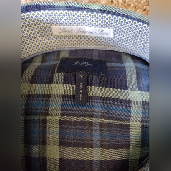 Good Man Brand Blue and Green Plaid Men's Long Sleeve Button Down Shirt NWT - Picture 2 of 6